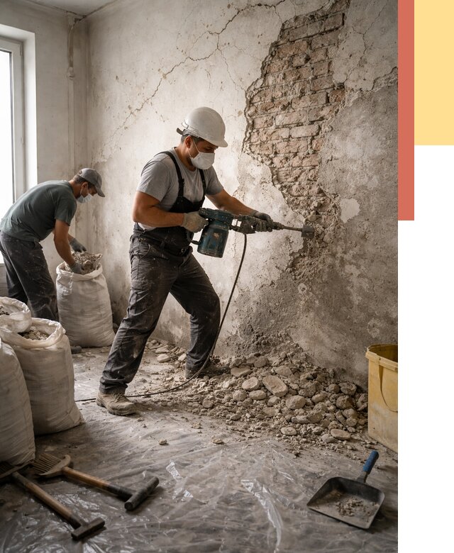 Демонтаж штукатурки со стен в Бугуруслане от 7337 руб/м² — быстро и недорого | ОТДЕЛОЧНИК-Бгр