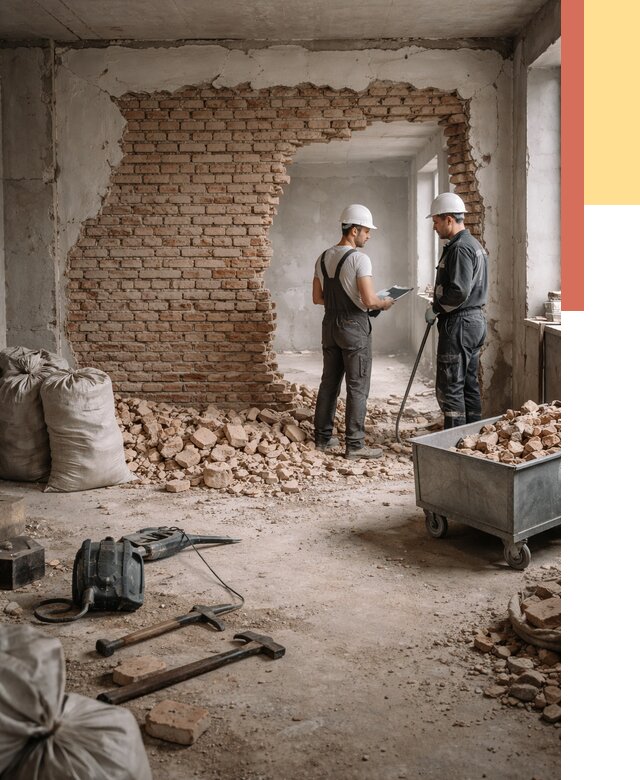 Демонтаж кирпичных стен в Бугуруслане от 4280 руб. — быстро, недорого, под ключ | ОТДЕЛОЧНИК-Бгр