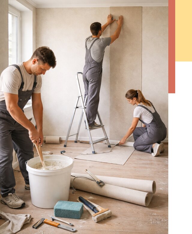 Оклейка стен обоями в Бугуруслане от 3567 руб/м2 — быстро и недорого | ОТДЕЛОЧНИК-Бгр