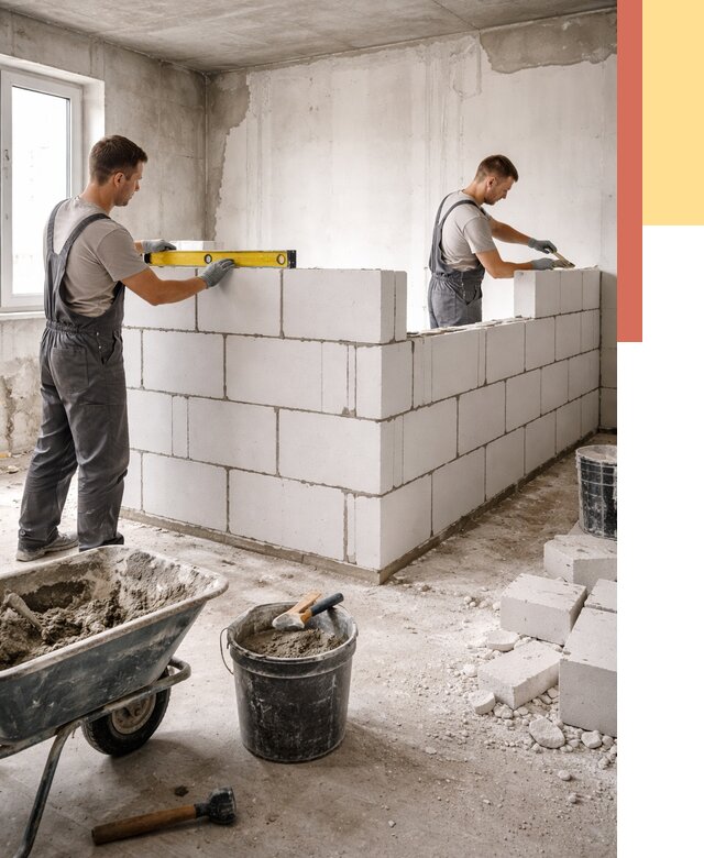 Кладка перегородок из ПГП в Бугуруслане от 2548 руб./м2 — монтаж и возведение под ключ | ОТДЕЛОЧНИК-Бгр