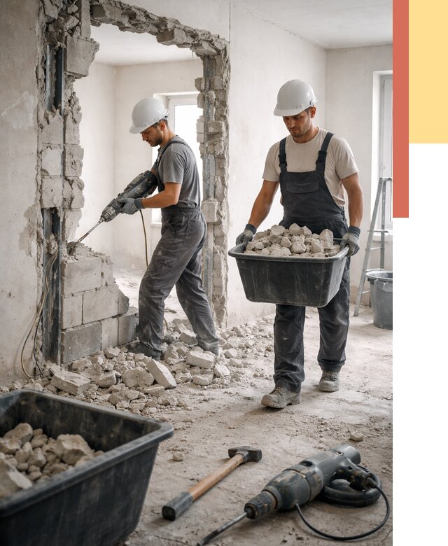 Демонтаж блоковых перегородок в Бугуруслане от 3821 руб. — быстро и недорого | ОТДЕЛОЧНИК-Бгр