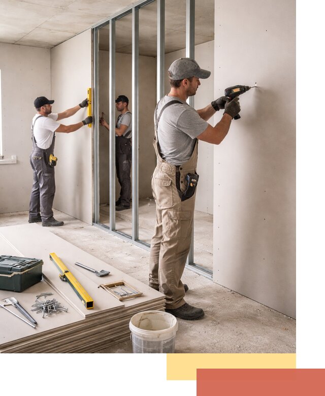 Однослойная перегородка из гипсокартона в Бугуруслане под ключ, монтаж и отделка