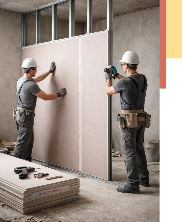 Перегородка из огнестойкого гипсокартона в Бугуруслане от 1885 руб. под ключ | ОТДЕЛОЧНИК-Бгр