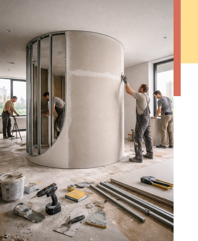 Радиусная перегородка из гипсокартона в Бугуруслане от 2955 руб. под ключ | ОТДЕЛОЧНИК-Бгр