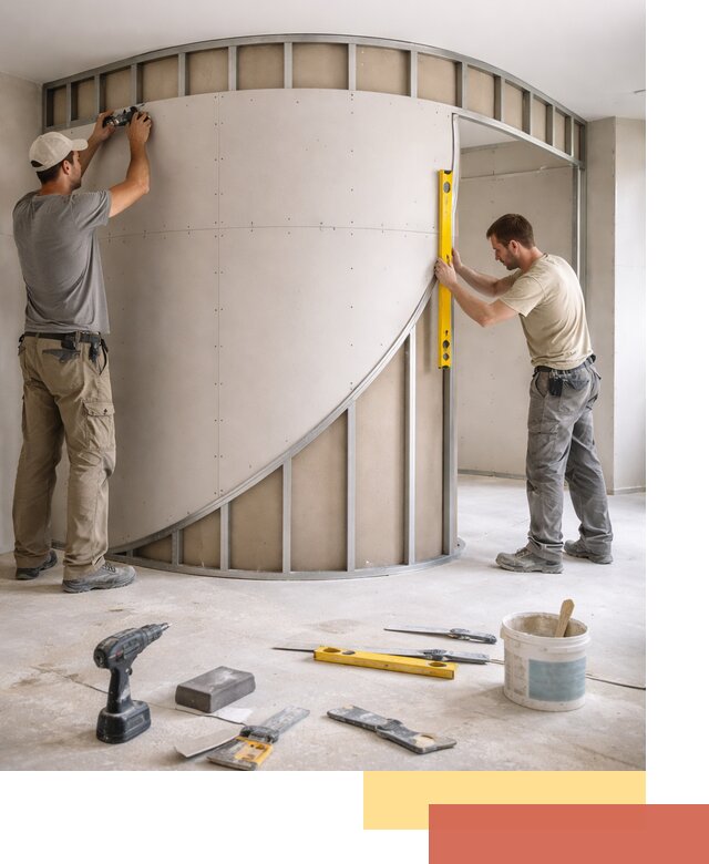 Радиусная перегородка из гипсокартона в Бугуруслане под ключ