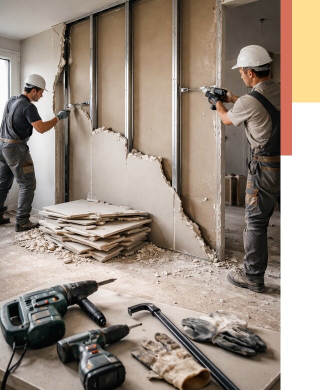 Демонтаж перегородки из гипсокартона в Бугуруслане от 1223 руб. быстро и недорого | ОТДЕЛОЧНИК-Бгр