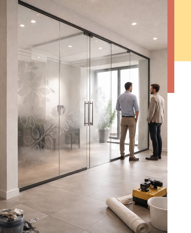 Стеклянные перегородки с рисунком в Бугуруслане от 12738 руб. монтаж и нанесение | ОТДЕЛОЧНИК-Бгр