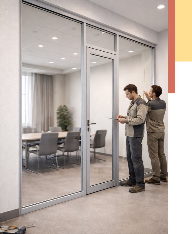 Установка и монтаж алюминиевых перегородок со стеклом в Бугуруслане от 8356 руб. | ОТДЕЛОЧНИК-Бгр