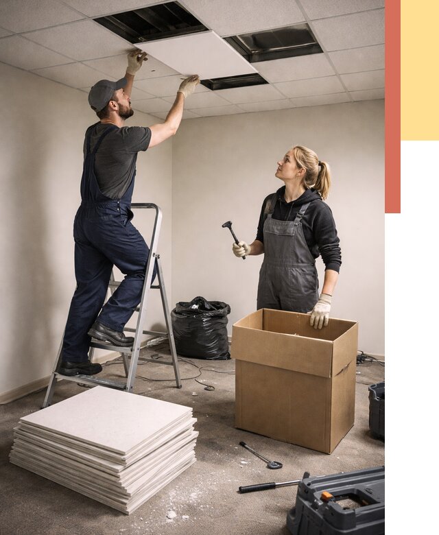 Демонтаж потолочной плитки в Бугуруслане от 4586 руб. быстро и недорого | ОТДЕЛОЧНИК-Бгр