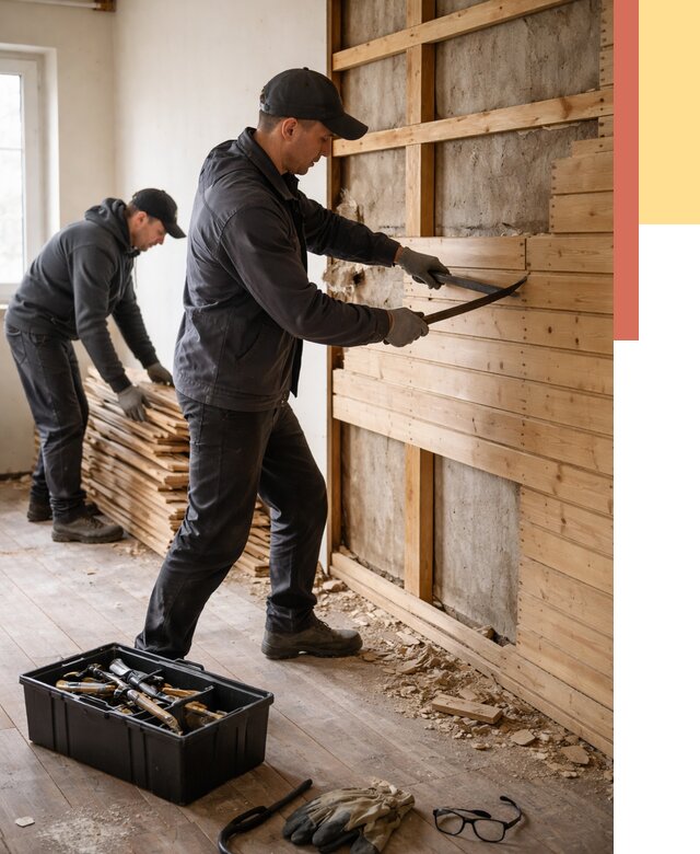 Демонтаж вагонки в Бугуруслане от 3872 руб/м2 — быстро и недорого | ОТДЕЛОЧНИК-Бгр