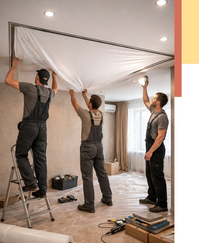 Монтаж ПВХ натяжного потолка в Бугуруслане от 3567 руб. под ключ | ОТДЕЛОЧНИК-Бгр