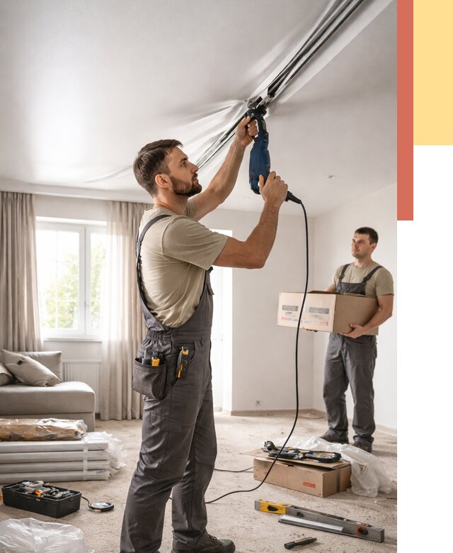 Монтаж сатинового натяжного потолка в Бугуруслане от 3567 руб. | Быстро, недорого — ОТДЕЛОЧНИК-Бгр