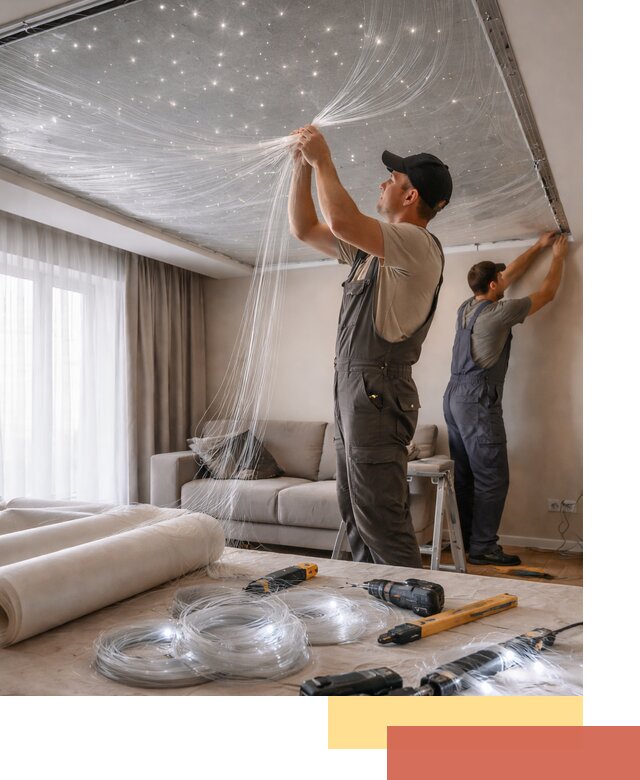 Монтаж натяжного потолка «Звездное небо» в Бугуруслане