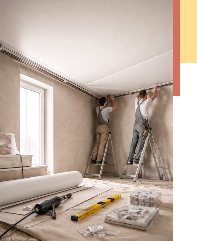 Монтаж натяжного потолка в спальне в Бугуруслане от 3872 руб. под ключ | ОТДЕЛОЧНИК-Бгр