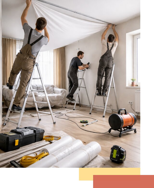 Монтаж натяжного потолка в гостиной в Бугуруслане