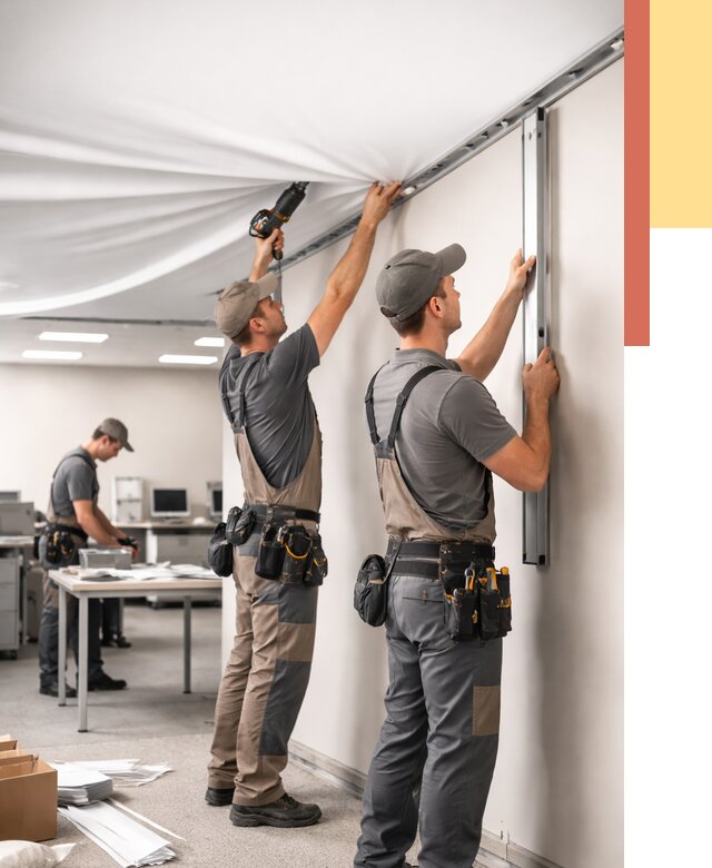 Монтаж натяжного потолка в офисе в Бугуруслане от 459 руб/м² — быстро и недорого | ОТДЕЛОЧНИК-Бгр