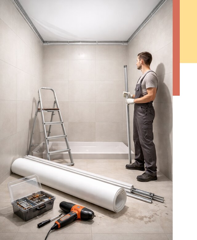 Монтаж натяжного потолка в санузле в Бугуруслане от 1885 руб. — ОТДЕЛОЧНИК-Бгр