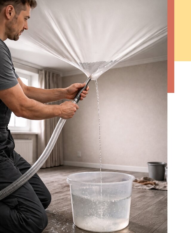 Слив воды с натяжного потолка в Бугуруслане от 2548 руб. быстро и недорого | ОТДЕЛОЧНИК-Бгр