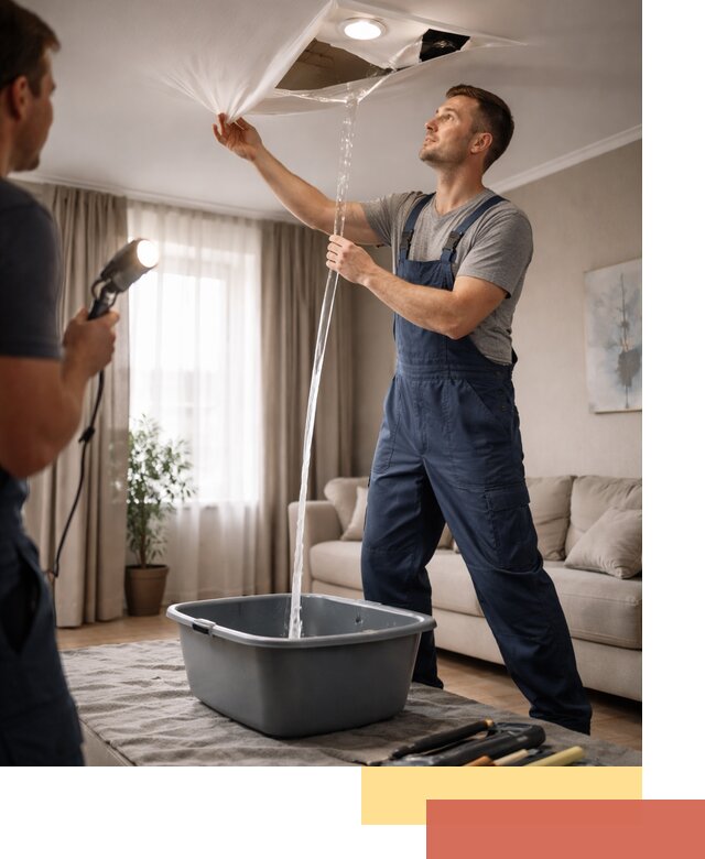 Слив воды с натяжного потолка в Бугуруслане быстро и аккуратно